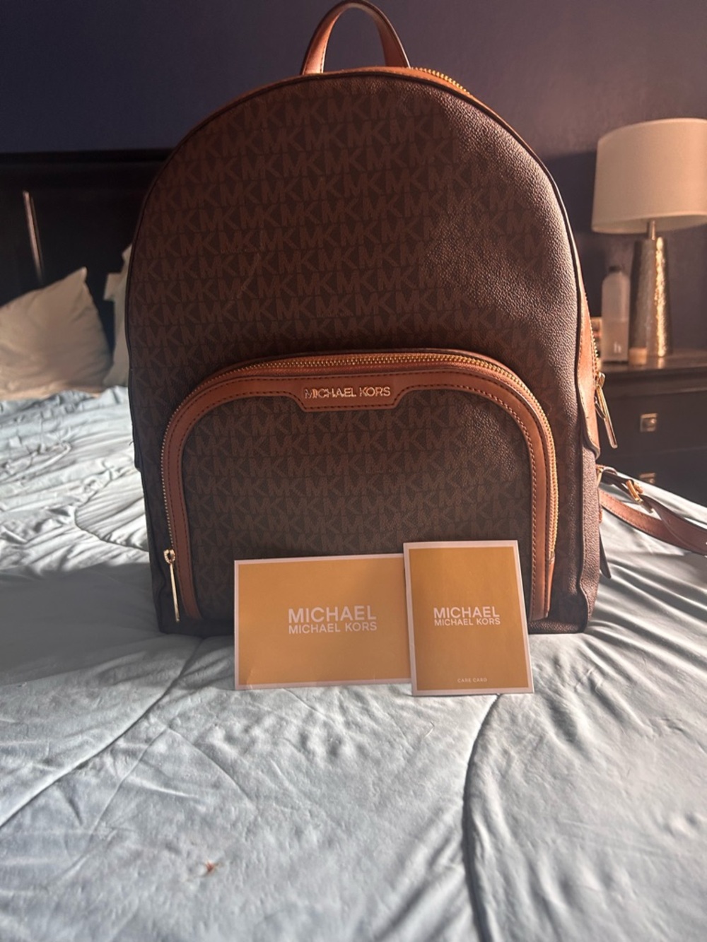 Michael Kors Brown MK Logo Backpack with Tan Trim - Picture 7 of 7